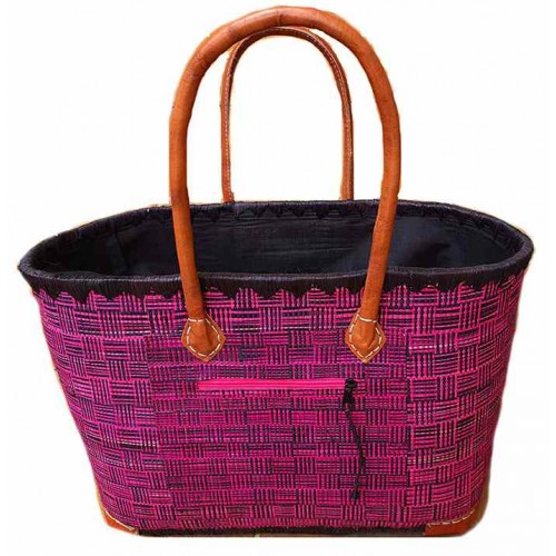 Panier de Madagascar pour le marché doublé palmier et rabane